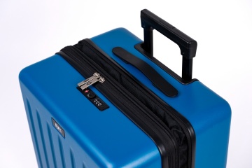 Troler Mic De Cabina Extensibil, Rowex Stripe, Policarbonat, 52 x 34 x 23 cm, 4 roti duble cu rotatie 360°, Cifru TSA, Albastru - Img 5
