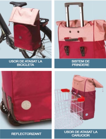 Carucior Cumparaturi, pentru bicicleta, 2 roti, Punta, F10426, Rosu - Img 9