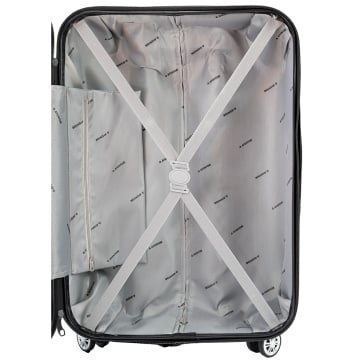 Set trolere Aventor AV104, 1 bagaj de cabina si 2 de cala negru, compartiment interior cu bretele elastice, interior din material textil,