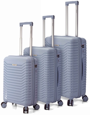 Set trolere Benzi BZ 5820, 1 bagaj de cabina si 2 de cala, polipropilena, cifru, 4 roti 360°, albastru deschis