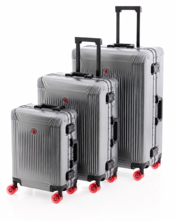 Set Trolere din Aluminiu Gladiator Luma, 1 Bagaj de Cabină si 2 Bagaje de Cală, 4 Roți Duble, TSA, Antracit