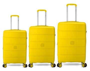 Set trolere extensibile, 1 bagaj de cabină si 2 bagaje de cală, polipropilenă, 4 roți duble 360°, cifru TSA, Benzi BZ 5901, galben