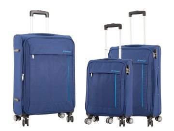 Set Trolere Madisson SW35703, 4 Roti Duble, Poliester, 3 Piese, Bleumarin