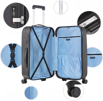 Set Trolere, Policarbonat/ABS, 4 Roti Duble, cifru TSA, CarryOn Skyhopper, 3 Piese, Negru - Img 2