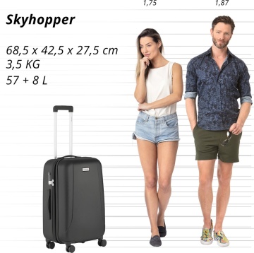 Set Trolere, Policarbonat/ABS, 4 Roti Duble, cifru TSA, CarryOn Skyhopper, 3 Piese, Negru - Img 11