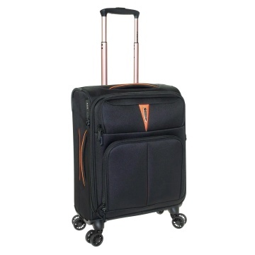 Troler de cabina extensibil Diplomat Venice, 55x38x23 cm, +20% capacitate, bagaj de mana, poliester, 4 roti 360°, cifru TSA, negru
