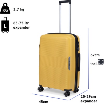 Troler mediu extensibil TravelZ Swinger, polipropilena, cifru TSA, 4 roti duble, 67 cm, galben - Img 7
