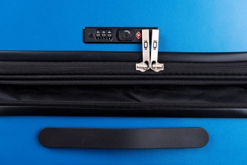 Troler Mic De Cabina Extensibil, Rowex Stripe, Policarbonat, 52 x 34 x 23 cm, 4 roti duble cu rotatie 360°, Cifru TSA, Albastru - Img 6