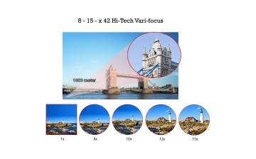 Binoclu MacGyver 8-15x Zoom Hi-Tech Vari-Focus, BAK4, Lentile Multi-Coated UV, Focalizare de la 2 m, 701073 - Img 6