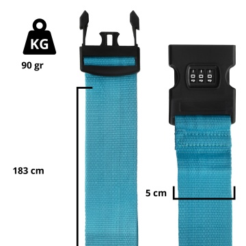 Curea de bagaj cu cifru CarryOn 505007, 183 cm, 100% nylon, albastru - Img 3