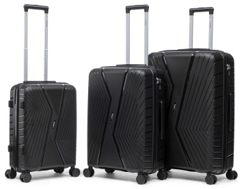 Set trolere Aventor AV105, polipropilenă, 1 bagaj de cabină si 2 de cală, cifru TSA, 4 roți duble 360°, negru