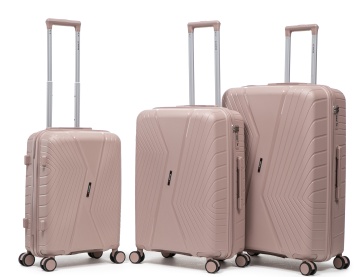 Set trolere Aventor AV105, polipropilenă, 1 bagaj de cabină si 2 de cală, cifru TSA, 4 roți duble 360°, rose