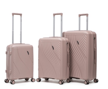 Set trolere Aventor AV106, polipropilenă, 1 bagaj de cabină si 2 de cală, cifru TSA, 4 roți duble 360°, rose