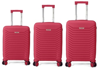 Set trolere Benzi BZ 5820, 1 bagaj de cabina si 2 de cala, polipropilena, cifru, 4 roti 360°, rosu