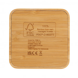 Încărcător fără fir din bambus de 5W certificat FSC® cu USB - Img 5