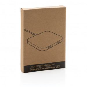 Încărcător fără fir din bambus de 5W certificat FSC® cu USB - Img 10