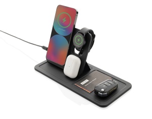 Tavă de birou Swiss Peak 3-în-1 cu încărcător wireless, realizată din PU reciclat RCS. - Img 3