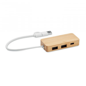 Hub USB cu 3 porturi din bambus - Img 1