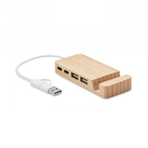 Hub USB din bambus cu 4 porturi - Img 1