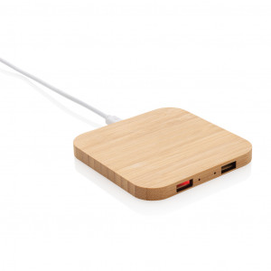 Încărcător fără fir din bambus de 5W certificat FSC® cu USB - Img 6