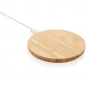 Încărcător fără fir rotund de 5W din bambus certificat FSC®