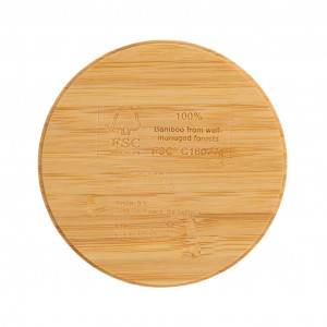 Încărcător fără fir rotund de 5W din bambus certificat FSC® - Img 3