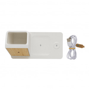 Încărcător rapid wireless 3-în-1 de 15W din Ontario și bambus - Img 7