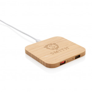 Încărcător fără fir din bambus de 5W certificat FSC® cu USB - Img 7