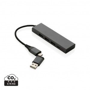 Hub Terra RCS din aluminiu reciclat cu 3 porturi USB