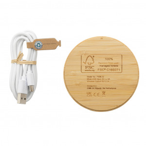 Încărcător fără fir rotund de 5W din bambus certificat FSC® - Img 5