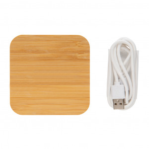 Încărcător fără fir din bambus de 5W certificat FSC® cu USB - Img 4