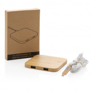 Încărcător fără fir din bambus de 5W certificat FSC® cu USB - Img 9
