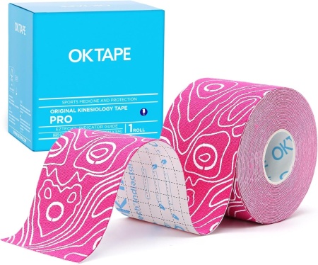 Кинезио тейп лента OK TAPE PRO 5см х 5м, розово+бяло