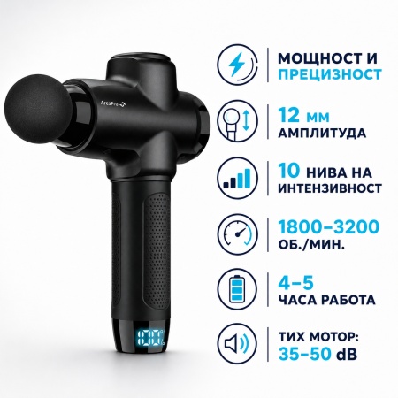 Pistol de Masaj Profesional AresPro XG05 – Dispozitiv Percusionat de Înaltă Performanță pentru Recuperare și Terapie Musculară Profundă - Img 3
