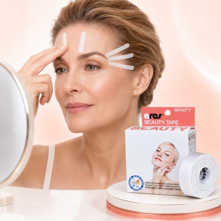 Bandă Kinesiologică Facială Ares Beauty Tape 2.5cm x 10m – Bandă Premium Coreeană pentru Lifting, Riduri și Estetică Facială - Img 5