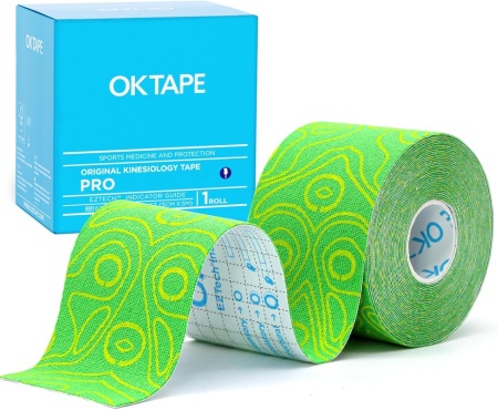 Кинезио тейп лента OK TAPE PRO 5см х 5м, зелено+бяло