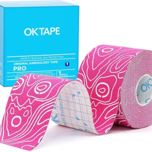 Кинезио тейп лента OK TAPE PRO 5см х 5м, розово+бяло