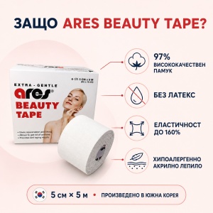 Корейски Кинезио Тейп за Лице Ares Beauty Tape (5 см х 5 м) – Премиум Естетичен Тейпинг - Img 3