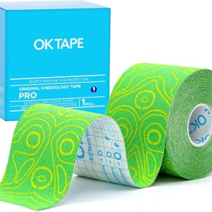 Bandă Kinesiologică OK TAPE PRO 5cm x 5m, Verde/Alb – Calitate Premium pentru Performanță și Recuperare
