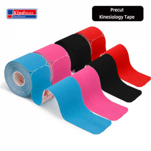 Bandă Kinesiologică Pre-Tăiată Kindmax PRE-CUT – Set 20 Benzi x 25cm, Bandă Elastică Premium din Bumbac cu Colțuri Rotunjite