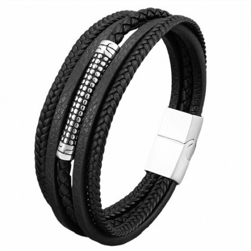 Bratara impletita cu inox si piele