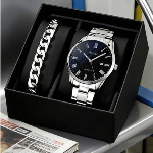 Ceas bărbătesc argintiu cu brățară metalică