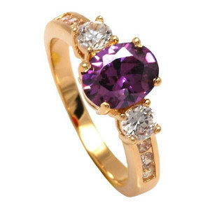 Inel placat cu aur 18K si cristal de ametist