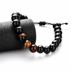 Set Bijuterii Bărbați – Colier + Brățări cu Mărgele Negre N01
