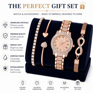 Set Cadou Damă Ceas Rose Gold cu Cristale
