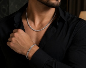 Set Colier + Brățară Bărbați din Inox – Model Cuban, Cadou Elegant