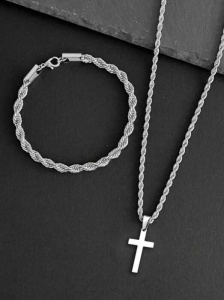 SET Colier Cruce și Brățară Bărbați