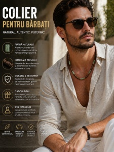 Colier Bărbați cu Pietre Naturale si lemn de cocos - Img 3