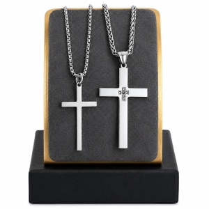 Set 2 Coliere Bărbați cu Cruce – Inox și Zirconia