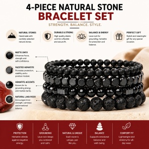 Set 4 Brățări Masculine din Pietre Naturale 